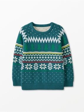 Hanna Andersson Green Tree Fair Isle Sweater Kids 130 8 Snowflakes Holiday Teal